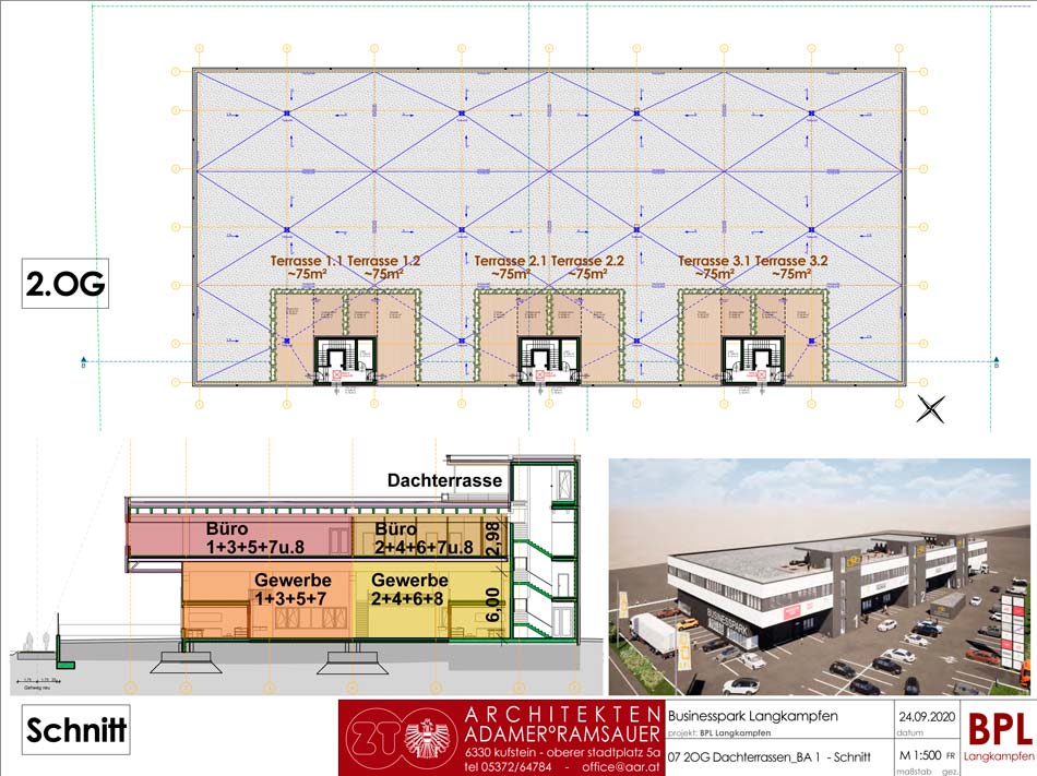 Businesspark Langkampfen – Plan 2. Obergeschoß und Dachterrasse Businesspark Langkampfen – Plan 2. Obergeschoß und Dachterrasse